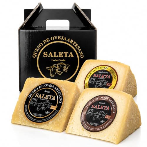SALETA® Cesta Quesos Gourmet Regalo | Queso de Oveja | 3 Cuñas de Queso Añejo, Curado y Semicurado | Surtido de quesos para regalar "Pack Tradicional 750 gr"