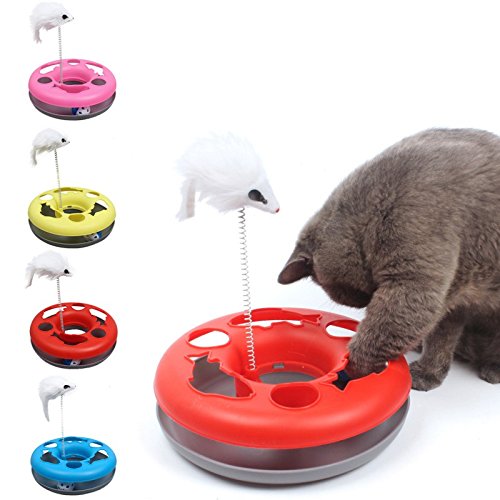 Cat Toys Spring Mice Crazy Amusement Disk Multifunctional Disk Play Activity Pet Funny Toys Multiple Color (Pink)