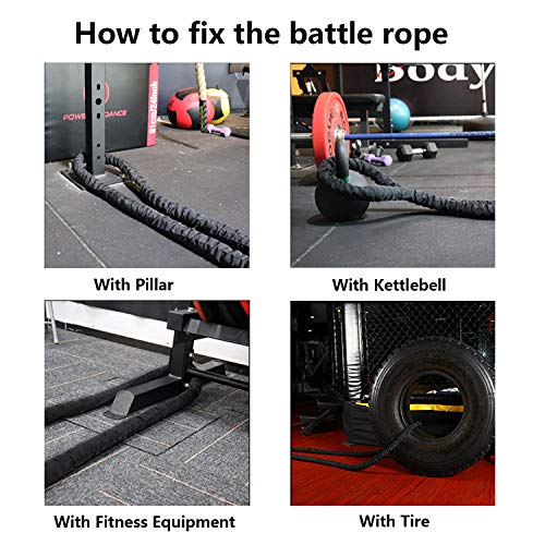 MYOYAY 30FT Length Battle Rope 100% Poly Dacron Fitness Rope with Durable Protective Sleeve Workout Ropes for Strength Training Home Gym Outdoor Cardio Workout Crossfit