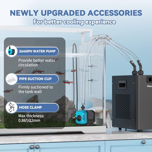 Image of Poafamx 42gal Aquarium Chiller 1 /10 HP Ultra Quiet Compressor Water Chiller | with Pump & Tubing, for Axolotl Jellyfish Hydroponics System Coral Reef Tank, 160L Freshwater Saltwater Cooling System 110V