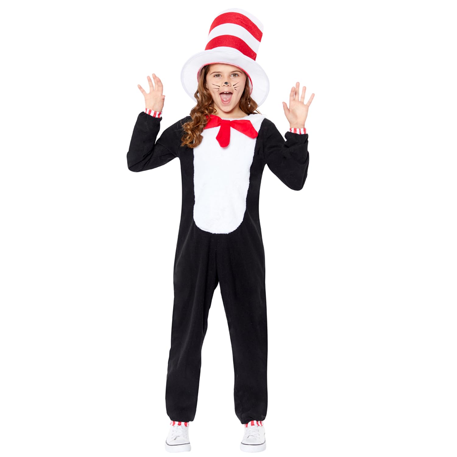 amscan Girls Dr. Seuss Cat in the Hat Jumpsuit Fancy Dress Costume
