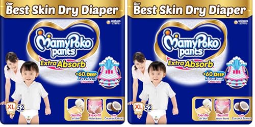 Image of MamyPoko Pants Extra Absorb Baby Diapers, X-Large (XL), 52 Count, 12-17kg (Pack of 2)
