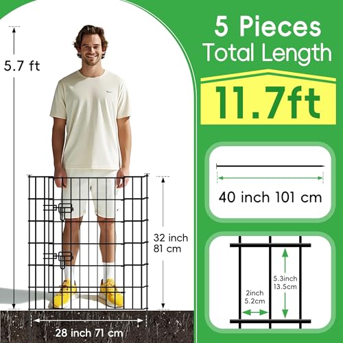 ARIFARO Dekorative Gartenzaun 5 Panels Gesamtlänge 3,5m (81cm H x 71cm B) Keine Graben Tier Barriere Fechten mit 4 Paneelen + 1 Tor, Haustier Zaun Metall Panel Grenze für Terrasse (Garden Fence)