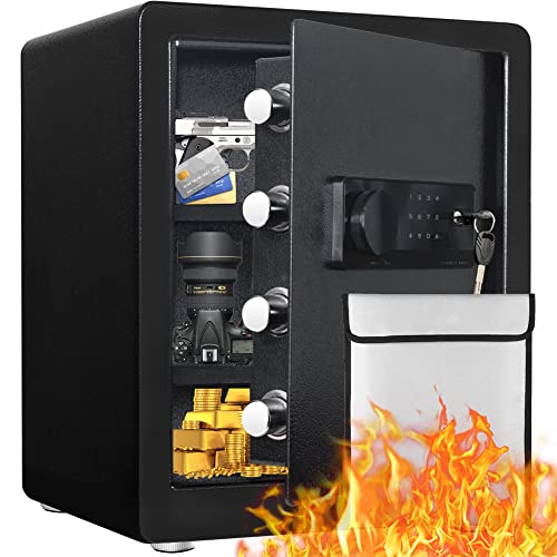 Kavey 2.0 Cub Safe Box Fireproof, Home Safe with Fireproof Waterproof Money Bag, Fireproof Safe with Digital Touch Screen Keypad and Double Removable Shelf, Money Safe for Cash Jewelry Guns Document