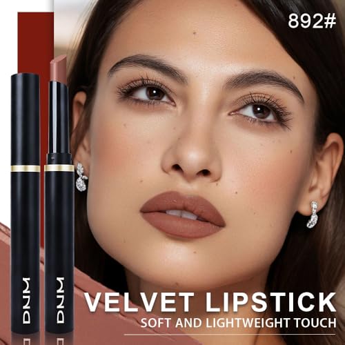 Image of evpct Nude Brown Velvet Matte Lipstick, High Pigmented Slim Lipstick Long Lasting Waterproof for Women Gift, Velvet Silky Lip Stick Stain Color Makeup Blendable 24 Hours Original Makeup Labiales, 892#