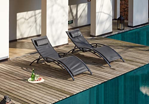 Varvind Outdoor Patio Chaise Lounge Chairs, Chaise Lounge Outdoor Set Of 2, 5 Adjustable Backrest Positions, Adjustable Patio Lounge Chair With Headrest Suitable For Poolside, Balcony,Backyard (Black) #TOP4