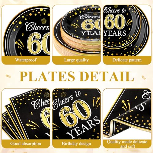 Image of Funnymoom 452 Pcs 60th Anniversary Party Decorations, Cheers to 60 Years Paper Plates Napkins Cups Tablecloth Cutlery Straws Disposable Tableware Set for 60th Birthday Party Supplies for 50 Guests