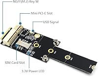 Vista 2 de HLT Mini PCI-E a M.2 (NGFF) Key M Adaptador con ranura para tarjeta SIM