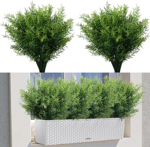 CYANLUX 16 Bundles Artificial Greenery Shrubs No Fade Fake Rosemary Grass Plants Outdoor UV Resistant Hanging Plants Home Kitchen Indoor Wedding Garden Patio Farmhouse Decor (16, A)