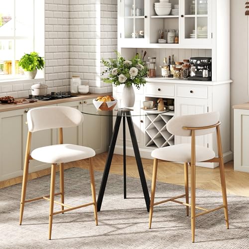Image of 3-Piece Bar Table Set with 2 Bar Stools, 31.5 inch Round Pub Table and Fabric Upholstered Counter Height Stools with Wood-Grain Metal Legs, for Small Spaces, Apartments, and Bistros