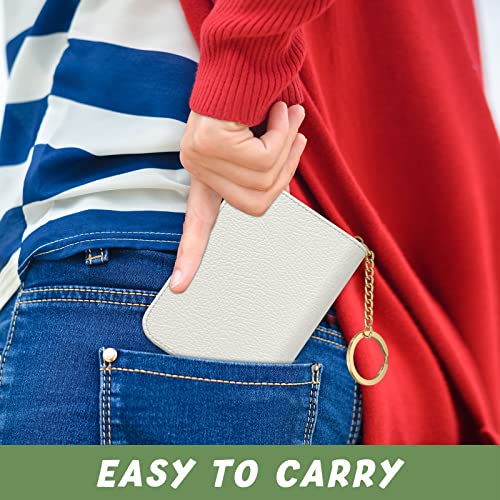 Image of Aiawoxc Credit Card Holder for Women, Small RFID Wallet Slim Leather Business Card Organizer Case with Zipper and Keychain, White