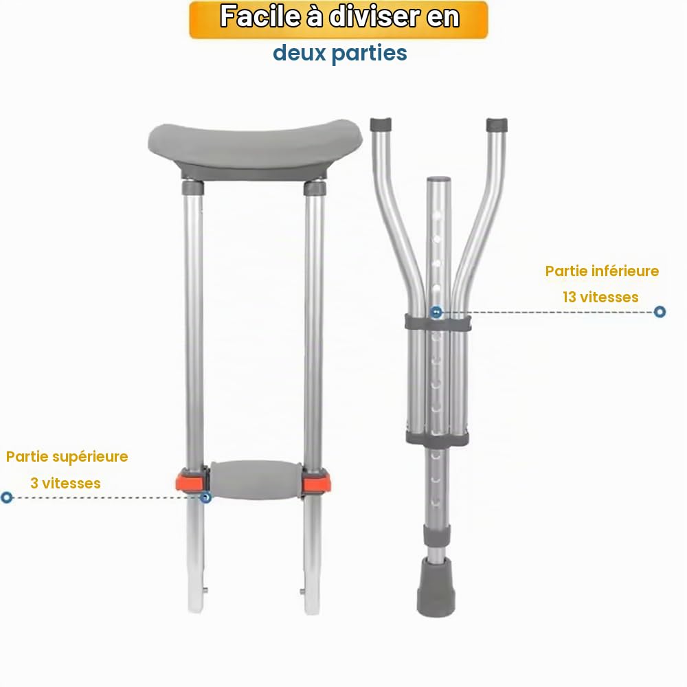 NEWFUN Bequille, Béquilles, Béquille, Réglables en Hauteur, d'Avant-bras, Charge Maximale 150 KG, Béquilles En Aluminium Avec Appui Souple sur l'Avant-bras et la Main, 1 Paire