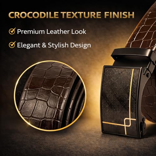 Image of Men's Auto Lock Belt with elegant design | Premium Vegan Leather | Adjustable Ratchet Belt | No Hole Design | Perfect Fit Waist 28-42 Inches for Office