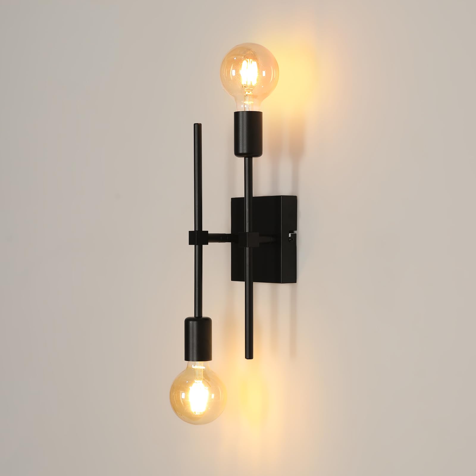 Riserva Lampada da Parete Interno Vintage E27, 2 Luci 350° Regolabile, Nero