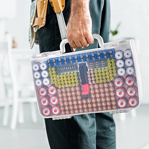 Battery Organizer Storage Holder Case With Double-Sided, Garage Box With Tester Checker. Batteries Container For 269Pcs Aa Aaa Aaaa 3A 4A 9V C D Lithium 4Lr44 Cr2 Cr123A Cr1632 Cr2032 18650 - White #TOP5