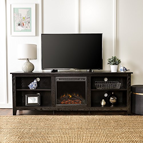 New 70 Inch Wide Black Fireplace Television Stand with Fireplace Insert