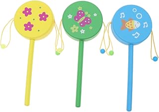 Toyvian 3pcs Calming Toys for Kids Baby Wooden Toys Wooden Rattle for Baby Hand Grip Rattles Wood Rattle Bell Toys Kids Rattle- Drum Toys Baby Educational Toy Baby Drum Toy Rattle The Bell