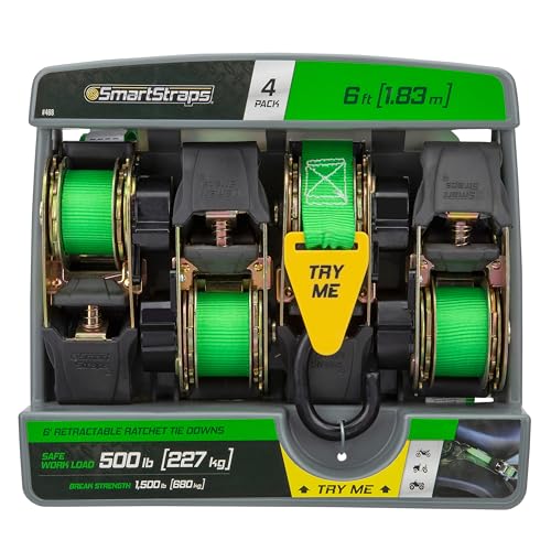 Smartstraps 468 Retractable Ratchet Tie Down Straps (4 Pk) 1,500Lb Break Strength thumb #9