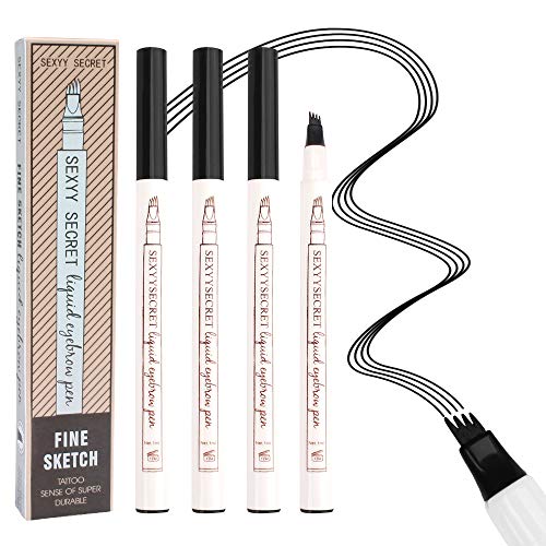 4 PCS Eyebrow Tattoo Pen,Liquid Eyebrow Pencil Waterproof Eyebrow Pencil with a Micro-Fork Tip Applicator Creates Natural Looking Brows Effortlessly and Stays on All Day (Black)
