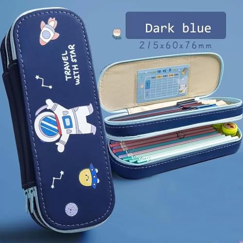 Image of PU Leather Pencil Case with Zipper, Large Capactiy Pouch Stationary Bag Storage Bag Makeup Bag for School, Office (Blue)
