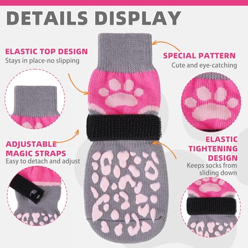 Image of Mihachi Anti Slip Dog Socks, Dog Boots for Hot /Cold Pavement for Hardwood Floors Prevent Licking, Traction Control Waterproof Rubber Sole Paw Protectors for Small Medium Large Senior Dogs, Pink L