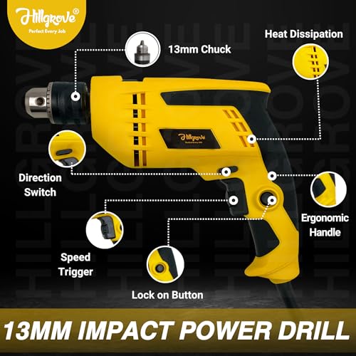 Image of Hillgrove HGCM1382M2 All in One Electric 950W 13mm Power Drill Electrical Hand Drilling Machine Tool Box Tools Kit Set for Home