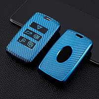 HIBEYO Custodia Smart per Chiave Auto, Adatta per Land Rover Jaguar Cover per Chiave Auto Range Rover Sport Evoque Velar, Senza Chiave, Motivo in Fibra di Carbonio (Blu