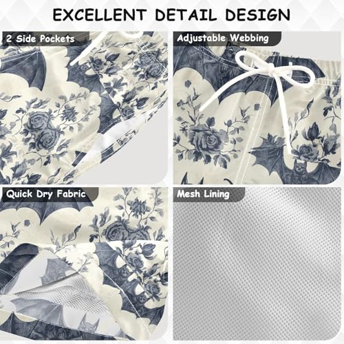 Pigsaly Boys' Swim Board Shorts Vintage Black Bat Blue Floral Boy's Swim Trunks Kids Swimwear 3T3