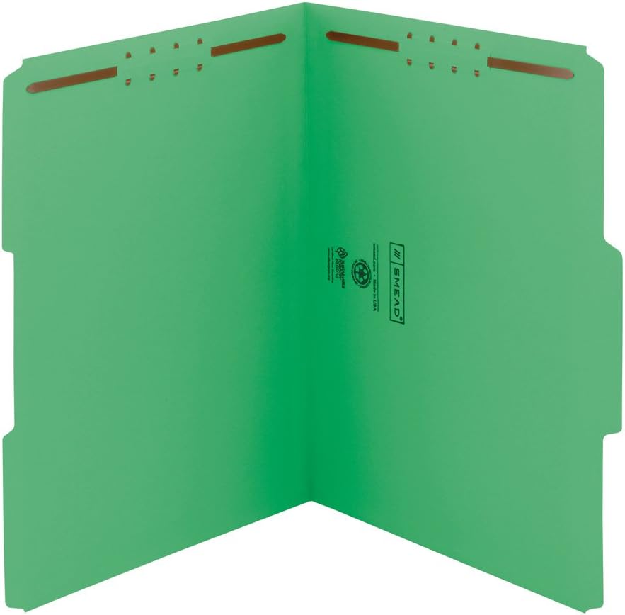 Smead 100% Recycled Fastener File Folder, 2 Fasteners, Reinforced 1/3-Cut Tab, Letter Size, Yellow, 50 per Box (12941)