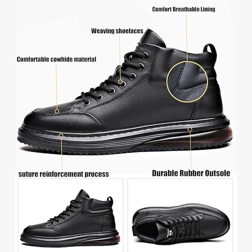 Mens High Top Shoes Black Lace Up Leather Boots Casual Leather Oxford Sneaker Boots Round Toe Zipper Boots for Men2