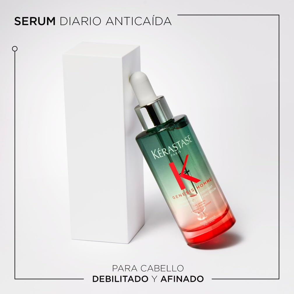 Kérastase Genesis Homme, Sérum Anticaída Fortificante con Aminexil, Para pelo fino y debilitado, Sérum Anti-Chute Fortifiant, 90 ml