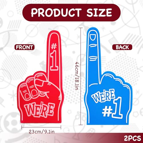 FunnAura 2 PCS Blue and Red Gladiators Foam Finger, Number 1 Giant Foam Hands, Party Props Sports Fan Accessories - Image 2