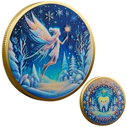 Image of Tooth Fairy Magic Milk Teeth Collection Gold and Silver Coins Children's Teething Period Commemorative Coin Gift Box Collection Reward Gift Box, Overcome The Fear of Losing Teeth Magic (Gold)