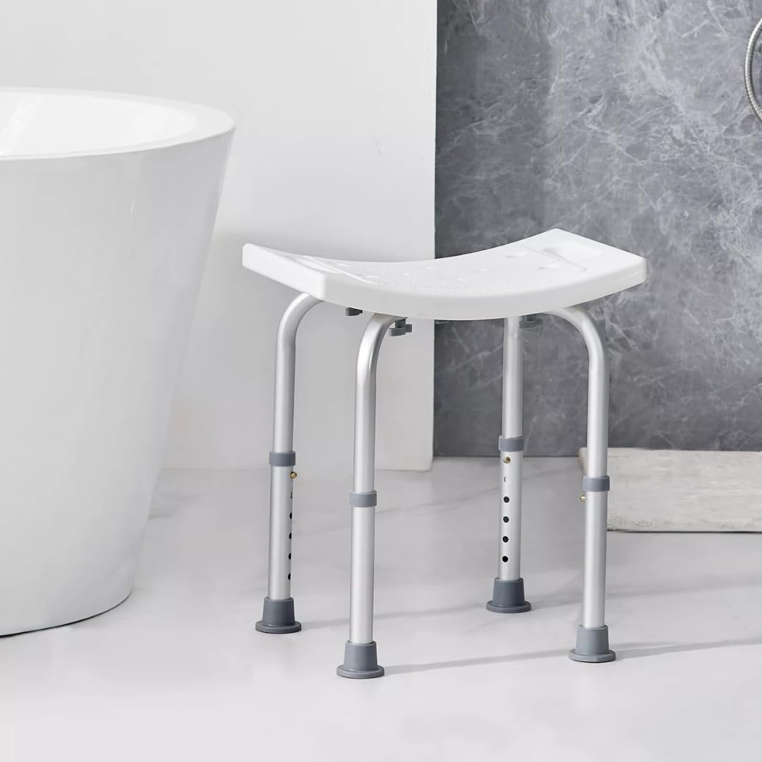 Stołek pod prysznic Siedzenie do kąpieli, regulowana wysokość, nierdzewne aluminium, antypoślizgowe gumowe nóżki, dla osób starszych i niepełnosprawnych lub rehabilitacji