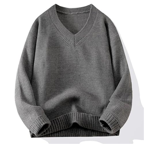 Men’S V-Neck Cotton Thick Warm Solid Color Knitted Pullover Sweater Ribbed Neckline Long Sleeve Casual Jumper Top2