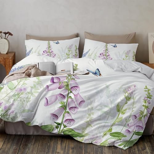 Parure de lit esthétique en microfibre douce motif fleurs et papillons - 3