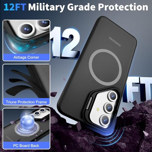 Image of DIZORO TPU Samsung Galaxy S25 Plus 5g Case Compatible with Wireless Charging,with Camera Stand,Military Grade Drop Tested,Translucent Hard Back Soft Edge Back Cover(Black)