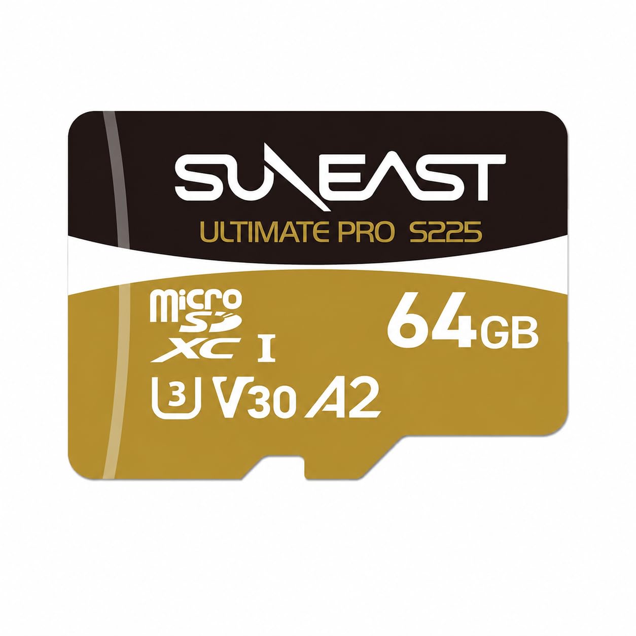 SUNEAST (Japonia) 64 GB ULTIMATE PRO GOLD S225 V30 A2 C10 DDR225 UHS-I Karta pamięci MicroSDXC Odczyt: 208 MB/s Zapis: 100 MB/s dla kamer sportowych/dronów/kamery Dashcam