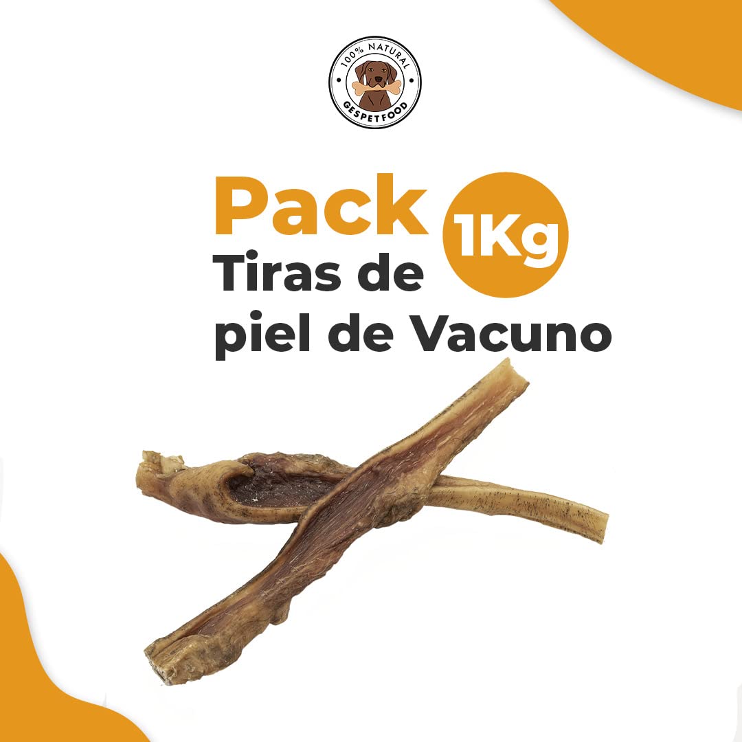 Snack Disidratato per Cani - Strisce di Pelle di Bovino - Sacchetto da 1kg - 15 cm - Sapore Pancetta - Senza Cereali - Gengive Sane - Dolci Cani - Prodotto in Spagna - GESPETFOOD