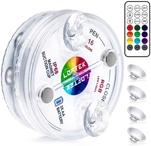 LOFTEK Magnet Submersible LED Lights with Suction Cups, Remote (RF),IP68 Full Waterproof Bathtub Lights 13 LED Color Changing Battery LED Lights Underwater for Bathtub, Shower,Hot Tub, Spa, Party