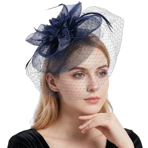 Image of DRESHOW Women Fascinator Hats Tea Party Hat Vintage Pillbox Hat Headband for Cocktail