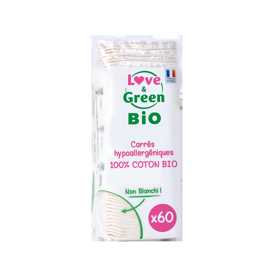 Love & Green Organic Square Cotton Pads 1 pack with 60 units