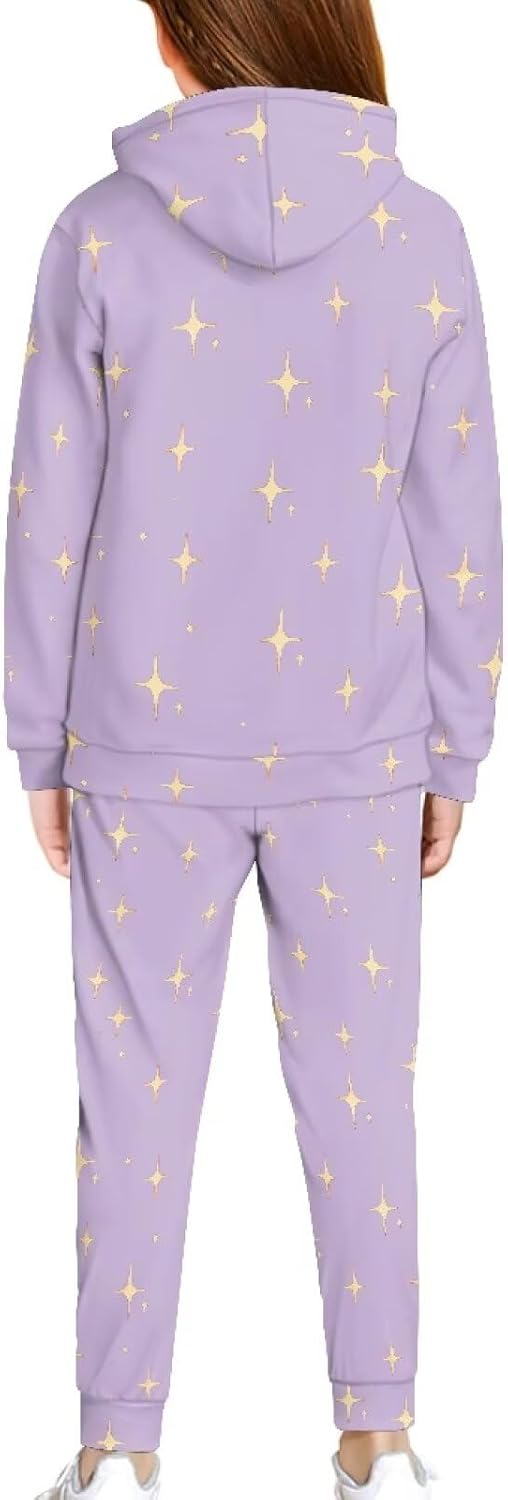 doginthehole Girls Hoodie and Pants Set Graphic Sweatsuit Long Sleeve Sweatshirt and Jogger Pant Sets Fall Outfits 5-12Y