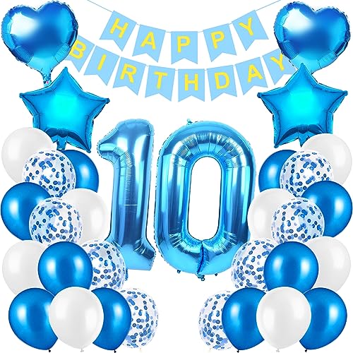 Luftballon 10. Geburtstag Blau - Happy Birthday Folienballon,10. Geburtstag Deko Blau,Luftballon 10. Geburtstags,Geburtstagsdeko 10 Jahr,Geburtstagsdeko 10 Jahre Junge