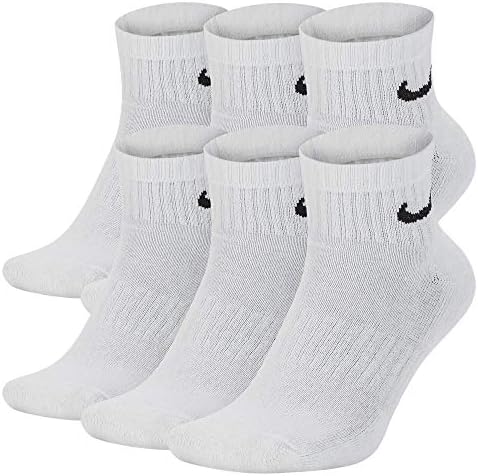 Nike Everyday Cushion Ankle Training Socks (6 Pair), Men's & Women's Ankle Socks with Sweat-Wicking Technology, White/Black, L