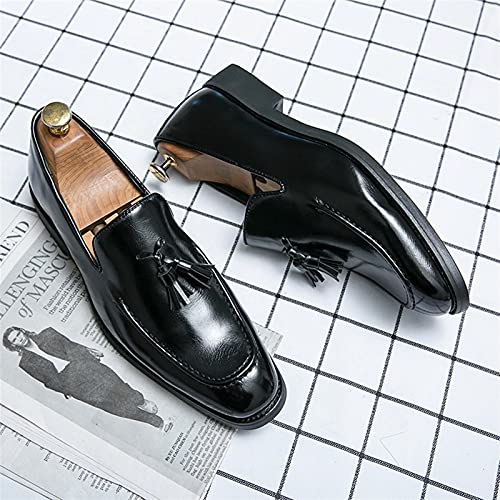 Mens Loafers Tassel Square Burnished Toe Loafer Shoes Vegan Leather Flat Heel Comfortable Flexible Walking Prom Slip On3