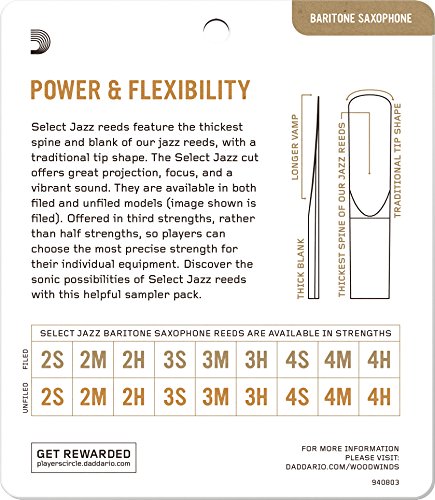 D’addario Woodwinds D'addario Select Jazz Baritone Saxophone Reed Sampler Pack, 3S/3M (Dsj-L3S) #TOP1