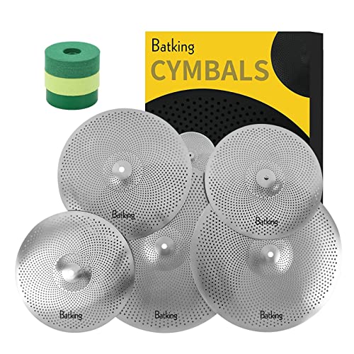 Batking Low Volume Cymbal Pack,60%-70% 14/16/18/20” Quiet Cymbals Practice Set Of 5 Pcs Practice...