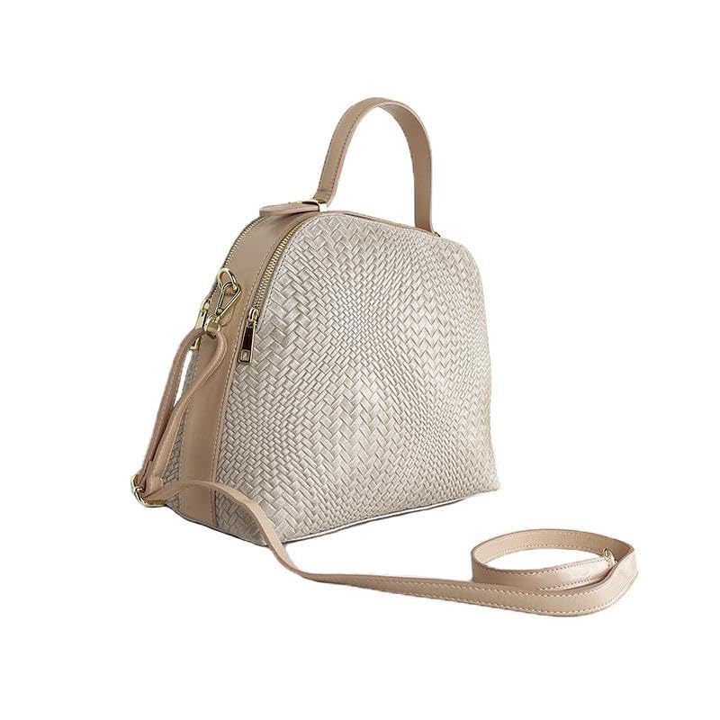 Borsa a Mano in Vera Pelle con Stampa Intrecciata, Borsa Donna in Pelle, Borsa in Pelle Camoscio Stampato Made in Italy