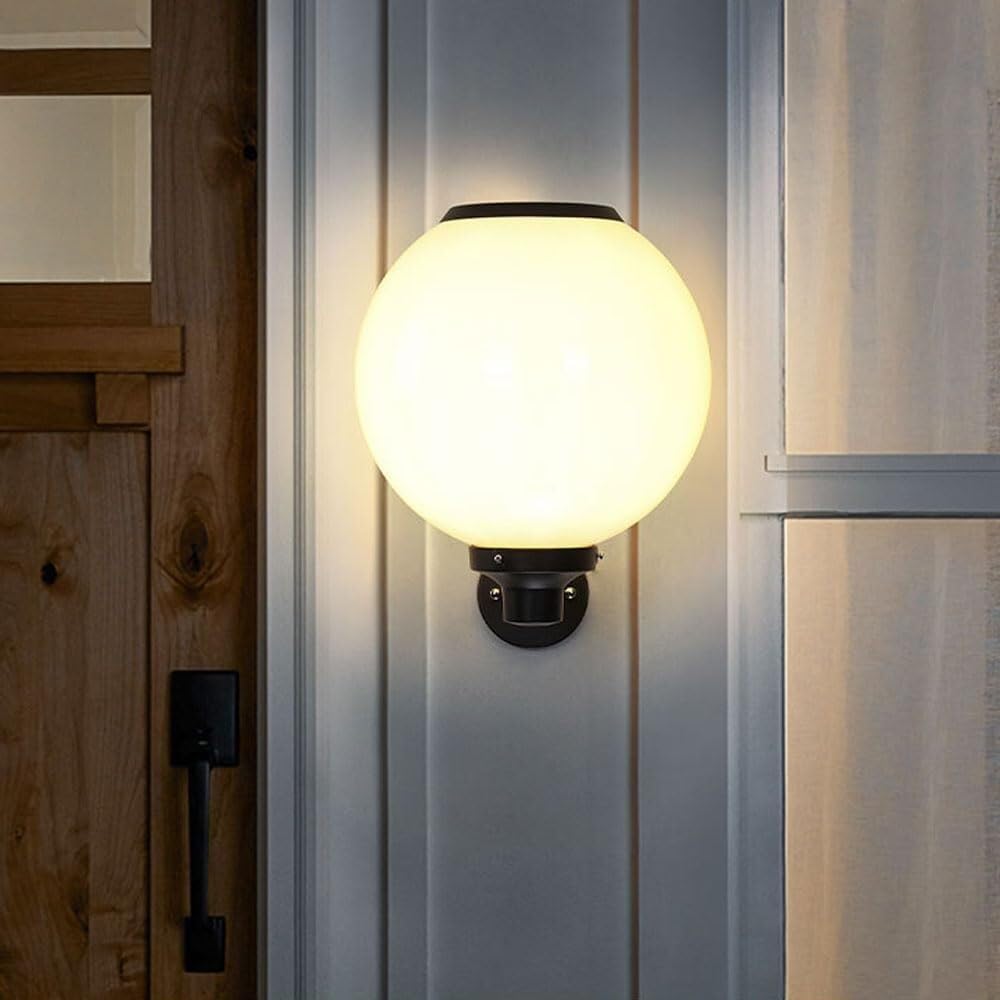 Wejścia Lampa Zewnętrzna Nowoczesna Lampa Ścienna Zewnętrzna Solarna Aluminiowa Kulista Balkonowa Klosz PS Kinkiet Wodoodporny Latarnia Oświetlenie Ogrodu(30cm)